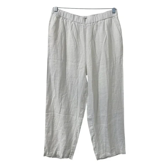 Quince 100% Linen Pants Womens L White High Rise Relaxed Crop Coastal Lagenlook‎