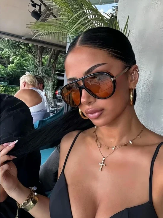 Unisex Retro Gold  Aviator Sunglasses with Brown Lenses