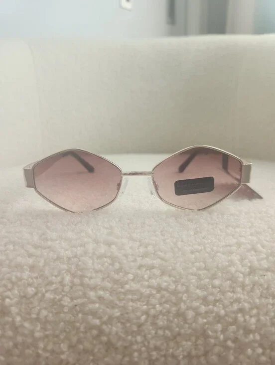 House Of Harlow 1960 Rose Gold Metal Geometric Sunglasses Pink Lenses Y2K
