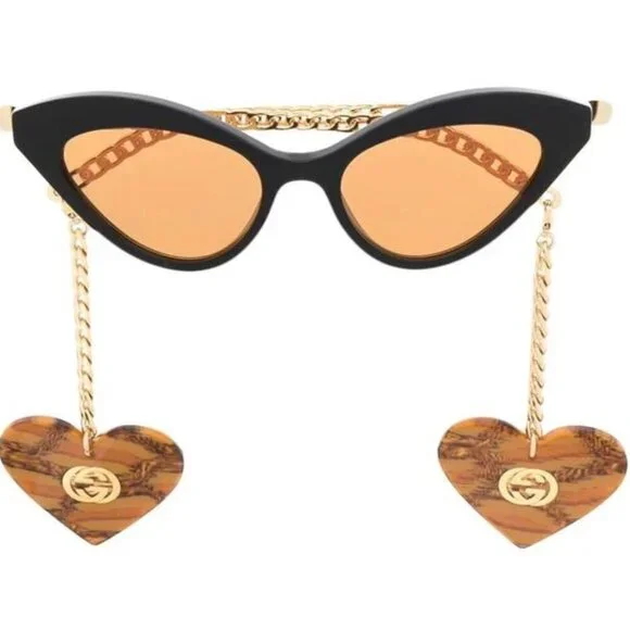 NWT Gucci GG0978S-002 Black Gold Cat Eye 52mm Sunglasses