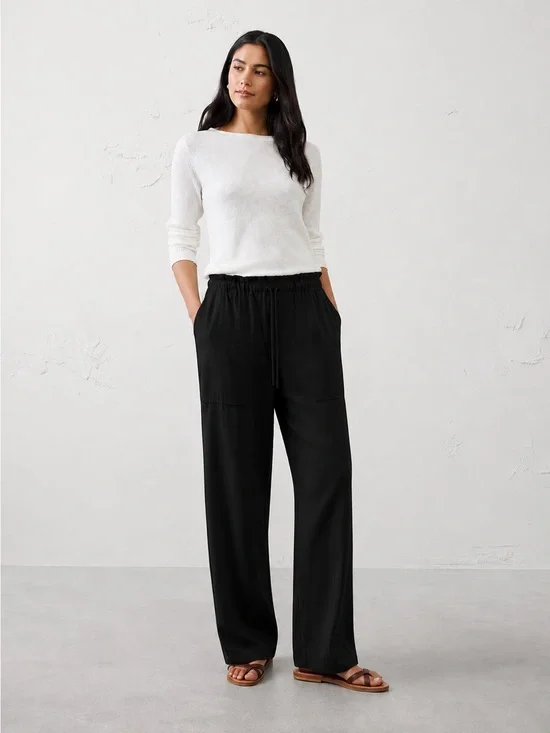 NWT! BANANA REPUBLIC STRAIGHT MID-RISE LINEN-BLEND PULL-ON PANT 🩷