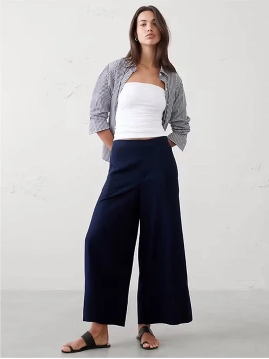 NWT! Banana Republic Wide-Leg High-Rise Linen-Blend Cropped Pant 🩷