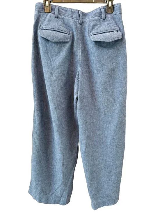 Banana Republic Linen Blend Wide Leg Pants Petite 8 Blue Herringbone High Rise