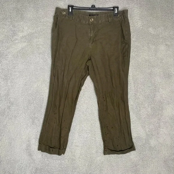 Banana Republic army green linen blend cropped pants loose lightweight 14