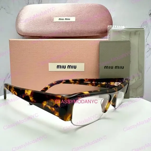 NEW MIU MIU Sunglasses Honey Havana Brown Vedette Clear Blue Light Lens