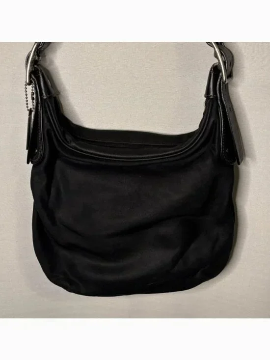 Coach Wax Canvas Bag Hobo Black Crossbody Shoulder Purse