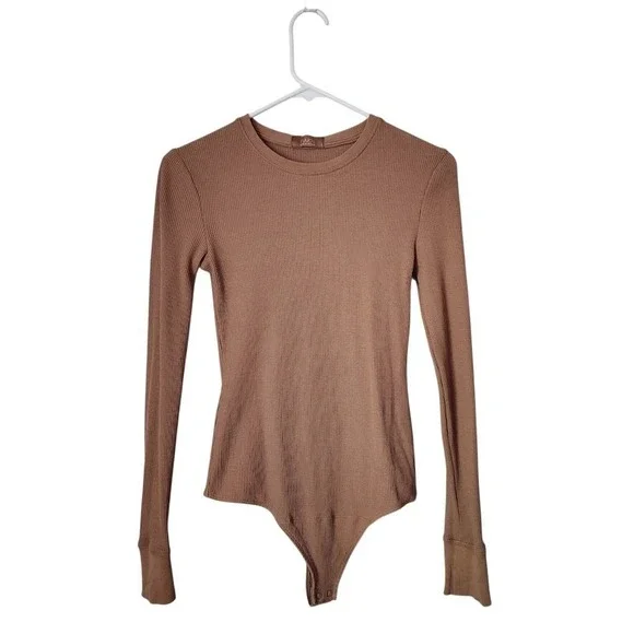 NUUDS long sleeve ribbed bodysuit in mocha‎ brown minimalist basic S