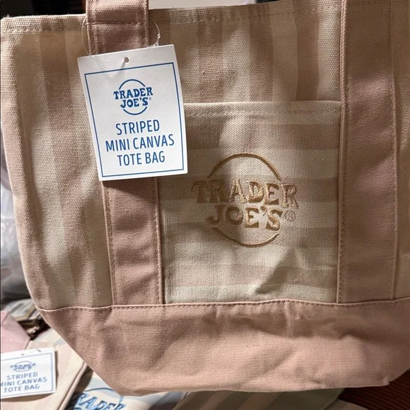Trader Joe's Striped Mini Canvas Tote Bag - Beige
