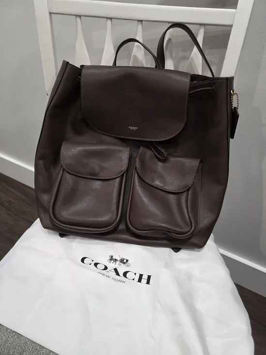 Coach Brown Leather Backpack with Front Pockets