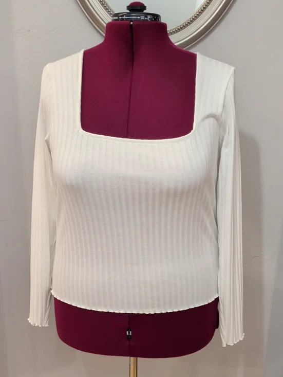 torrid White Ribbed Square Neck Long Sleeve Top