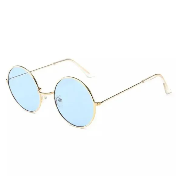 🆕Blue Tinted Round Lens Gold Frame Sunglasses
