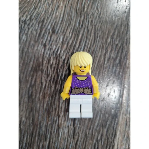 LEGO City Female Minifigure Purple Bow Tank Top White Pants Blonde Hair 2012 #3‎