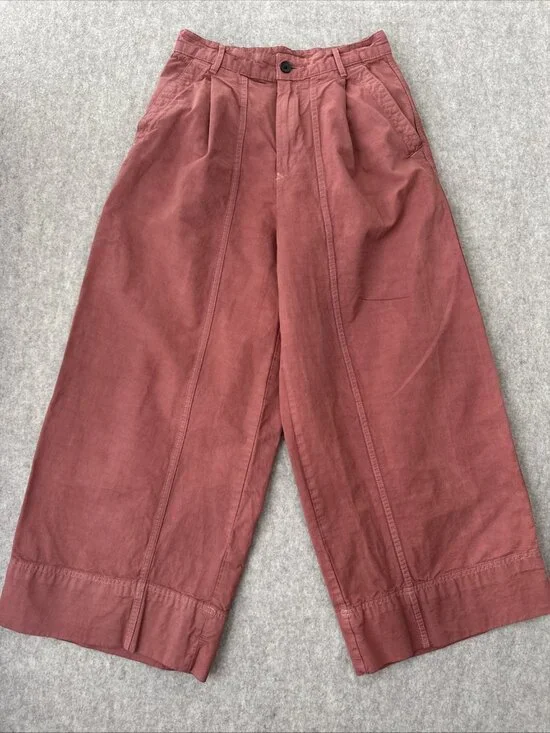 Everlane Linen Blend Pants Womens 2 Garment Dyed Pleated Wide Leg Ankle Length