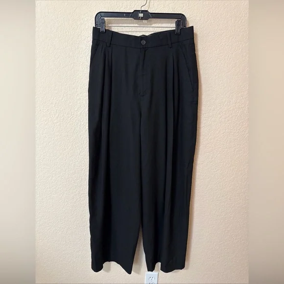 NWT Banana Republic Wide Leg Pleated Dress Pant Black Sz 8 Linen Blend High Rise