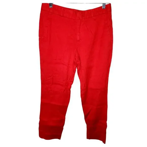 Banana Republic Avery Red Linen Ankle Pants Size 6