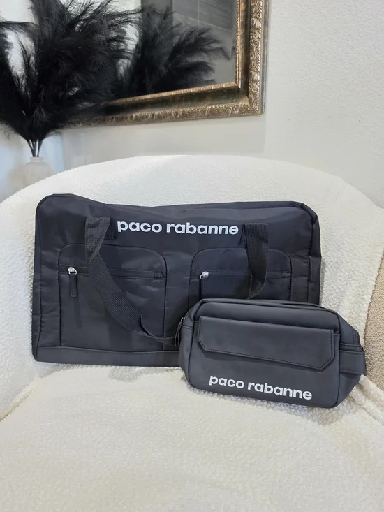 Paco Rabanne Black Travel Duffel with Matching toiletry pouch Set
