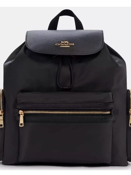 Coach C6808 Baby Diaper Bag Black Nylon Backpack with Gold-Tone Hardware