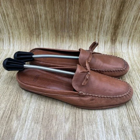 Coach Rayna Mule Loafer Women's 9 Brown Leather Made in Italy Bow Whipstitch