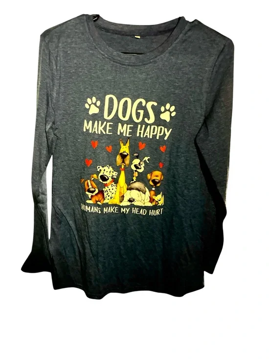 Dogs Make Me Happy Humans Make My Head Hurt Blue Long Sleeve Tee Shirt - Small