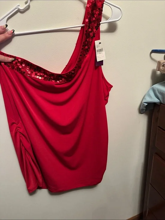 Lane Bryant Red Draped One-Shoulder Top