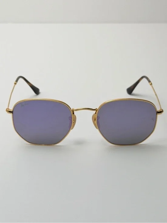 Ray-Ban Gold Frame Sunglasses with Purple Lenses