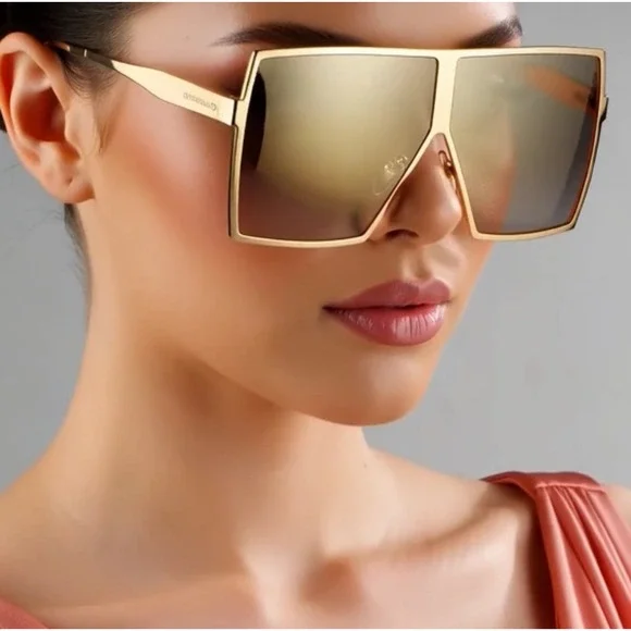 Oversized Square Sunglasses Mirror Gold Frame Fashion‎ Trendy Sun Glasses Women