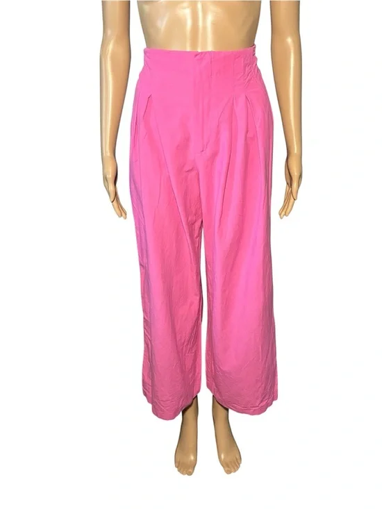 Zara Women's Wide Leg Pants XS Pink Linen Blend High Rise Pleated Lightweight