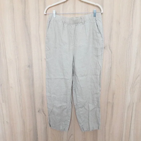 Quince Womens 100% Linen Pants M Beige Relaxed Straight Leg Coastal Minimalist