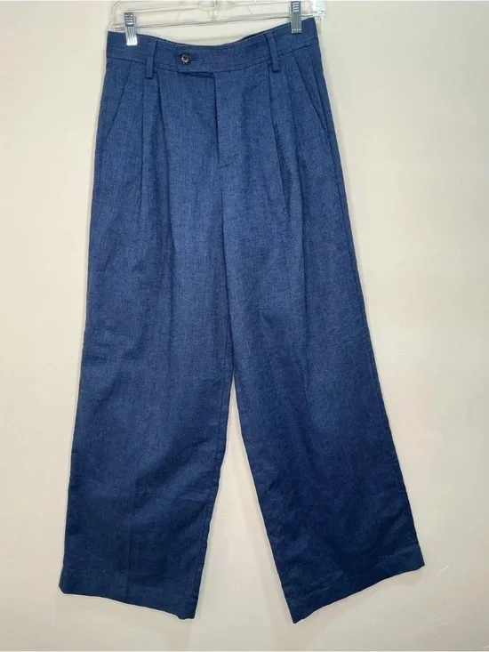 NWTBanana Republic Linen Blend Wide Leg Pants  4 Blue High Rise Pleated Trousers