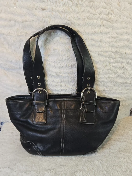 Coach Black Leather Shoulder Bag with Silver Hardware