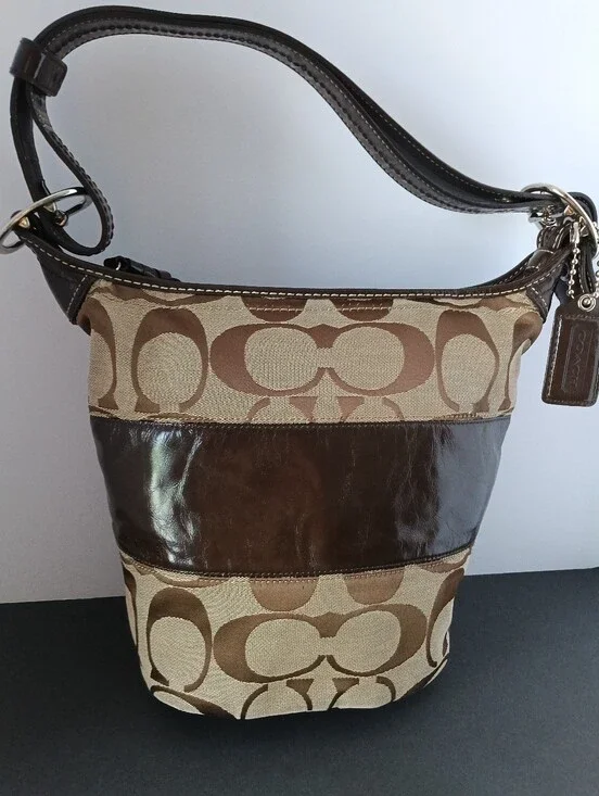 Coach Signature Brown Canvas & Leather Shoulder Bag