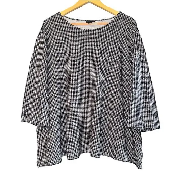 J Jill Wearever Houndstooth 1/2 Sleeve Top Women's‎ 4x Relaxed Work Career Soft