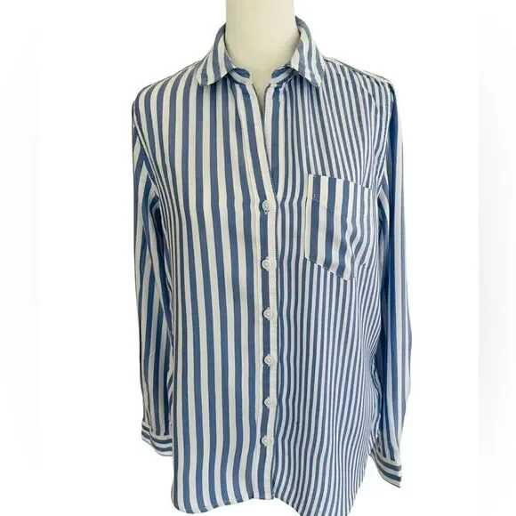 Beachlunchlounge Arielle Stripe Button Front Top, blue/white, size XS