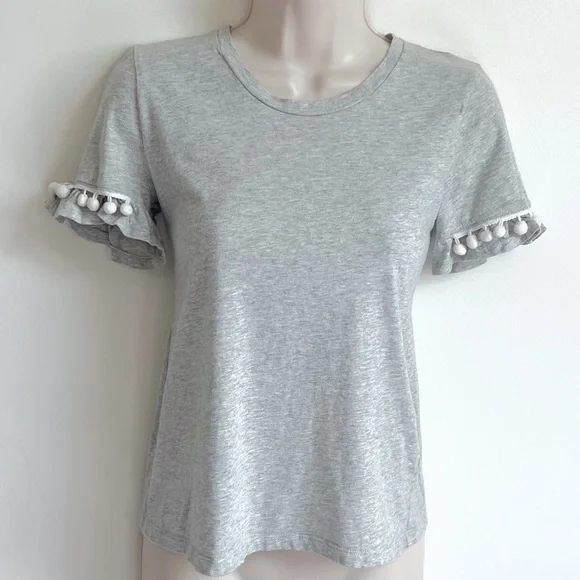 J. Crew gray pom pom short sleeve scoop neck cotton t shirt top pullover…