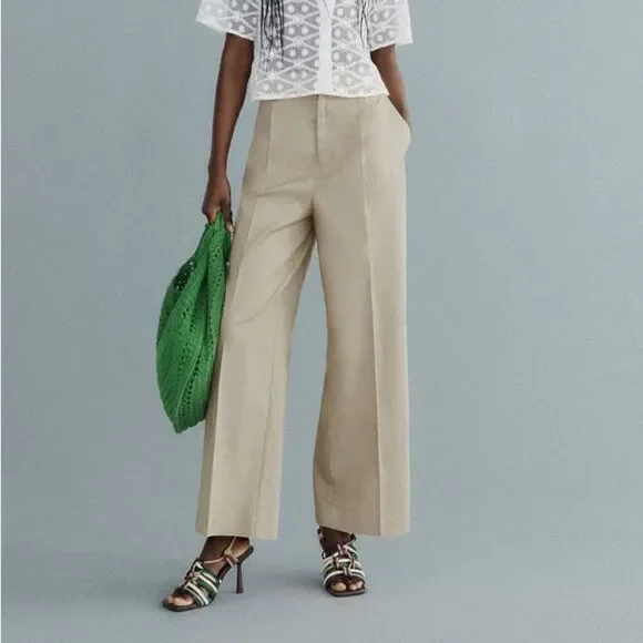 Zara Linen Blend Pants Taupe Brown