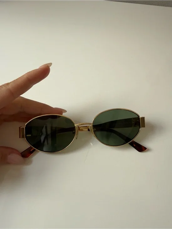 Gold Frame Oval Sunglasses with Green Lenses