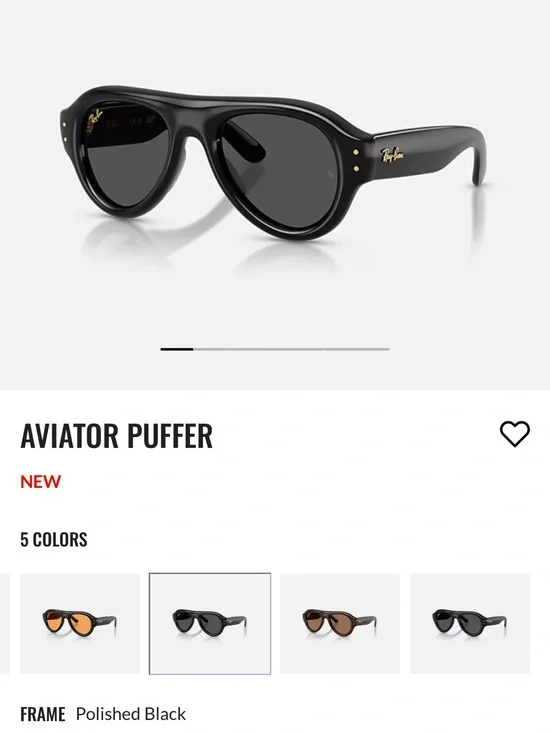 Ray-Ban Aviator Puffer Sunglasses in Polished Black w/Dark Lenses. Case included
