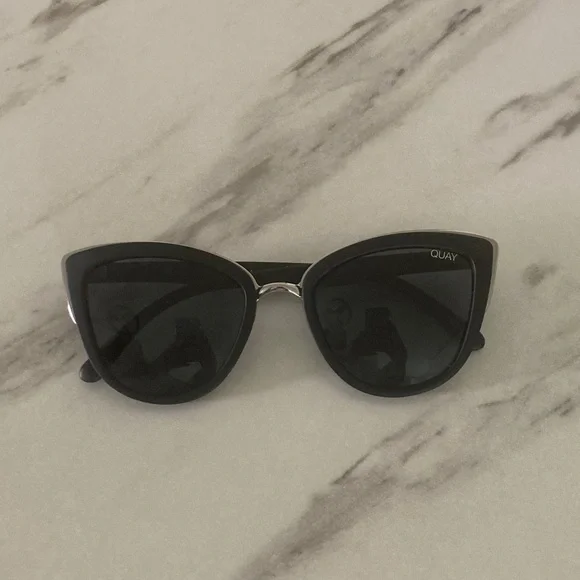 Quay Australia Black Cat Eye Sunglasses with Silver Bridge