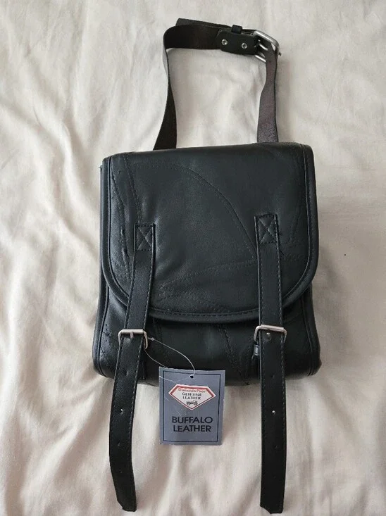Black Diamond Plate Buffalo Leather Sissy Bar Bag