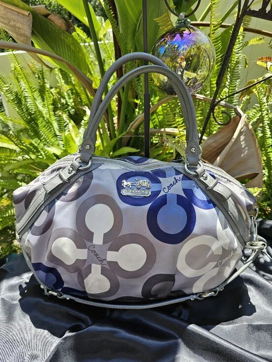 Coach Gray and Navy Signature Satchel