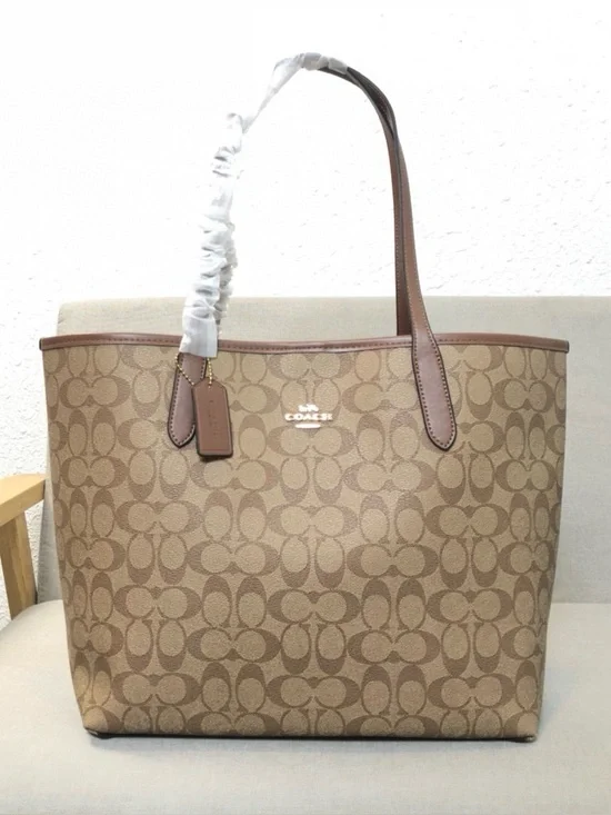 Coach Beige and Brown Signature Canvas Tote