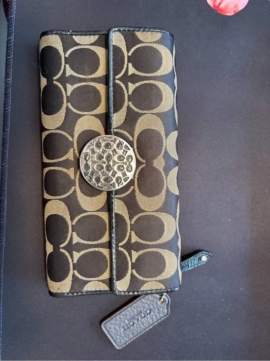 Coach Brown and Black Signature Canvas Wallet