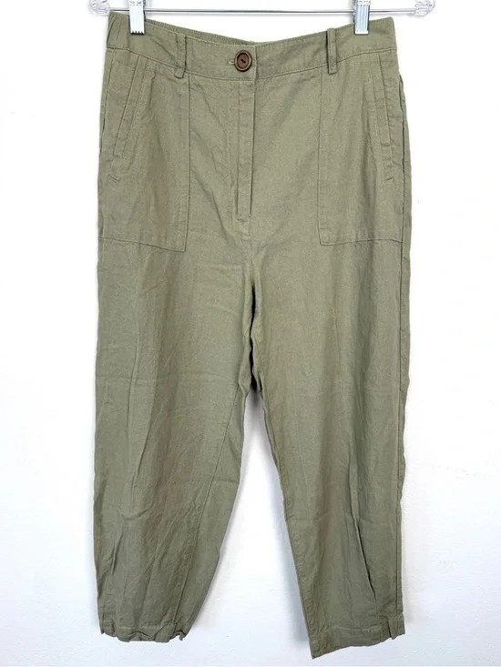 Zara Size Small Olive Green Linen Blend Pants