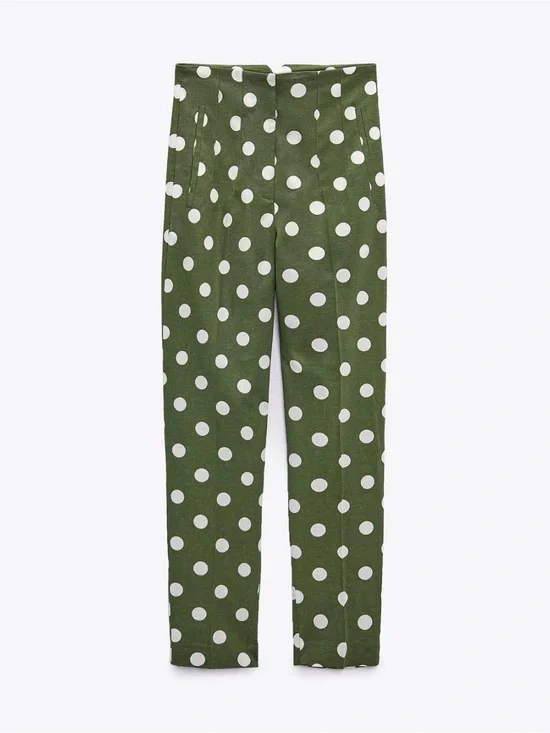 Zara High Rise Polka Dot Linen Blend Pants