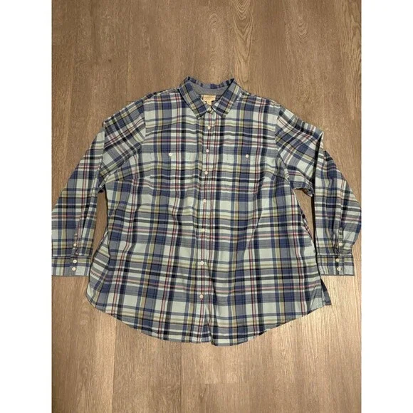 St. John’s Bay Blue Plaid Long Sleeve Button Up Shirt Womens Sz 2X 90s Mom Style