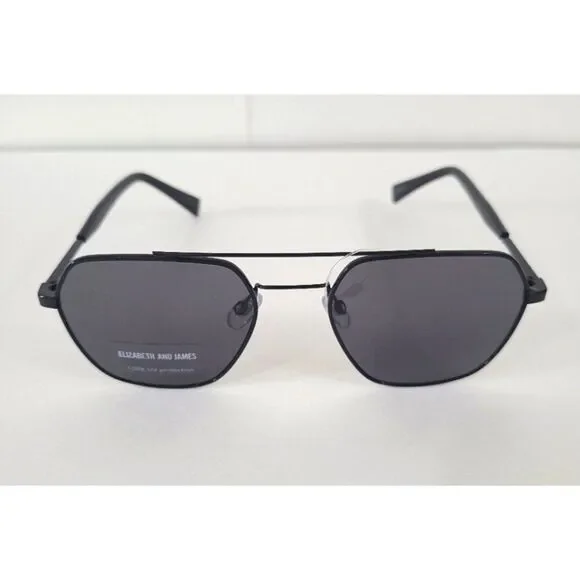 Elizabeth & James Womens Solid Black Hexagon Aviator Sunglasses