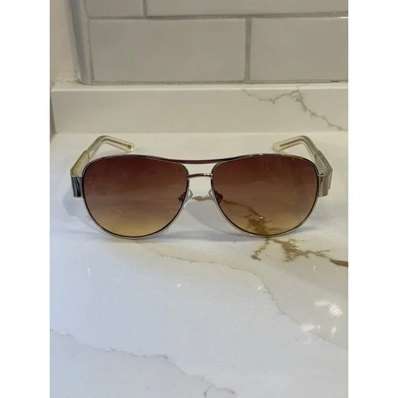 Fossil Rena Aviator Sunglasses Wood Clear Frame Brown‎ Ombre Lens 60-13-126 Y2k