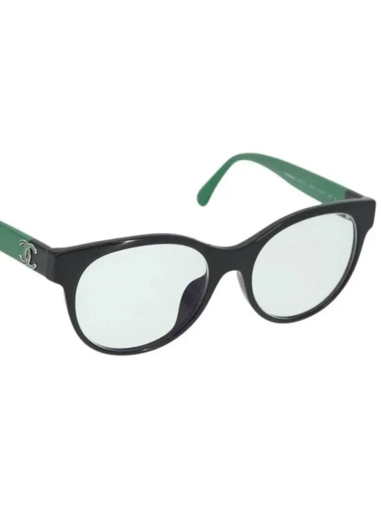 CHANEL COCO Mark Glasses plastic Green CC Auth BAZ663