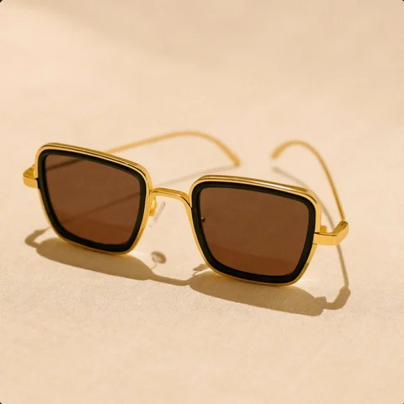 NEW Steampunk Retro Rectangle Sunglasses Unisex brown/gold/black