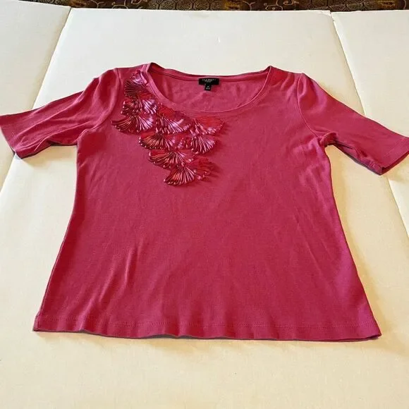 Talbots Petites pink‎ ribbon design half sleeve size medium M shirt